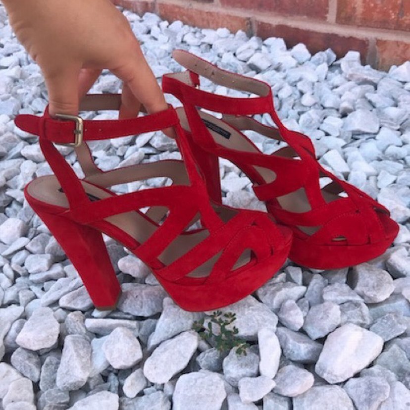 Kırmızı Süet Platform Topuklu Kadın Ayakkabı - Görsel 4