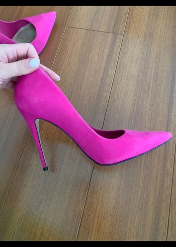 Pembe Süet Stiletto Topuklu Kadın Ayakkabı - Görsel 4