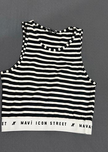 Siyah Beyaz Çizgili Kolsuz Crop Top - Görsel 2