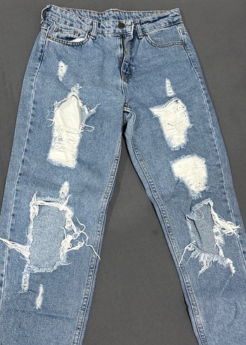 Kadın Mavi Midi Boy Gevşek Kesim Kot Pantolon - Görsel 3