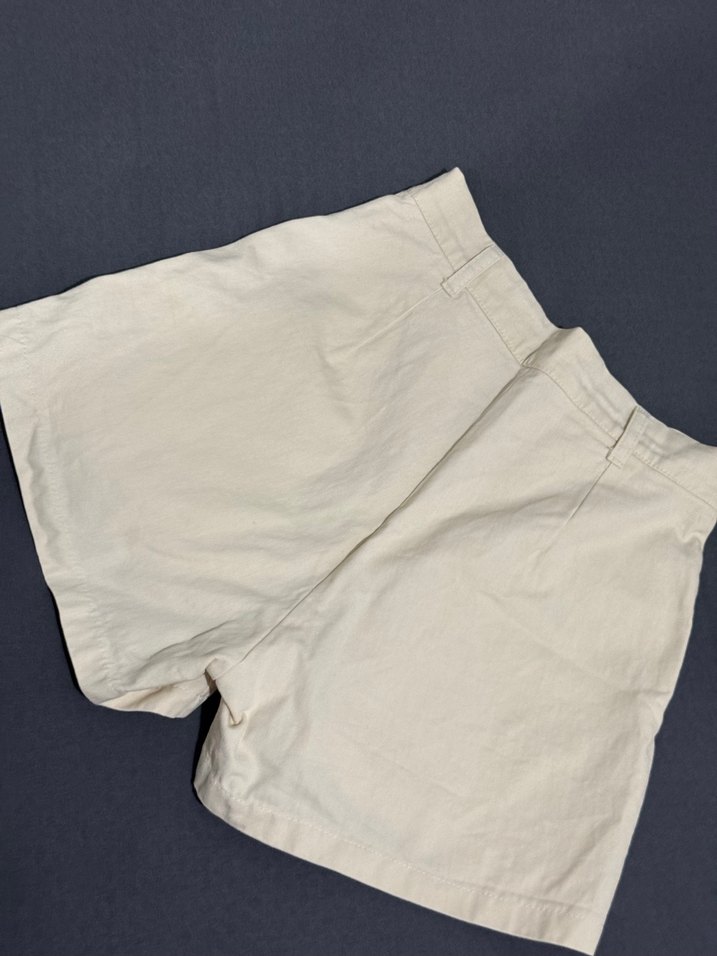 Kadın Bej Keten Yüksek Bel Mini Şort - Görsel 2