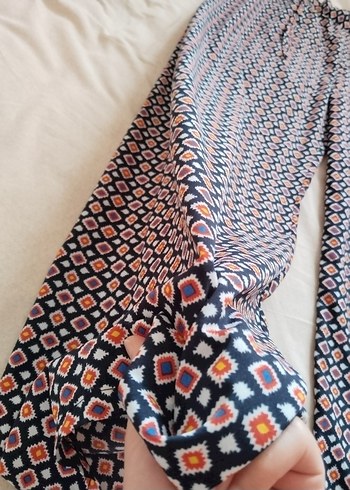 Kadın Çok Renkli Pilili Bohem Kumaş Pantolon - Görsel 4