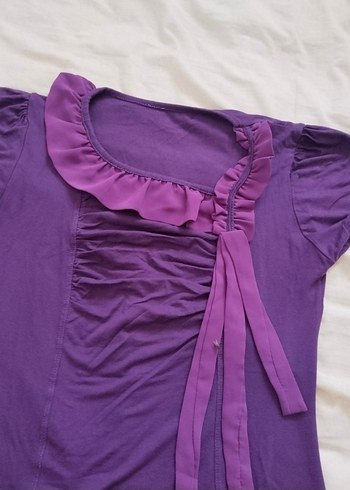 Mor Kısa Kollu Midi Elbise - Görsel 2