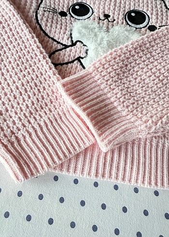 Pembe Nakışlı Kız Çocuk Triko Kazak - Görsel 4