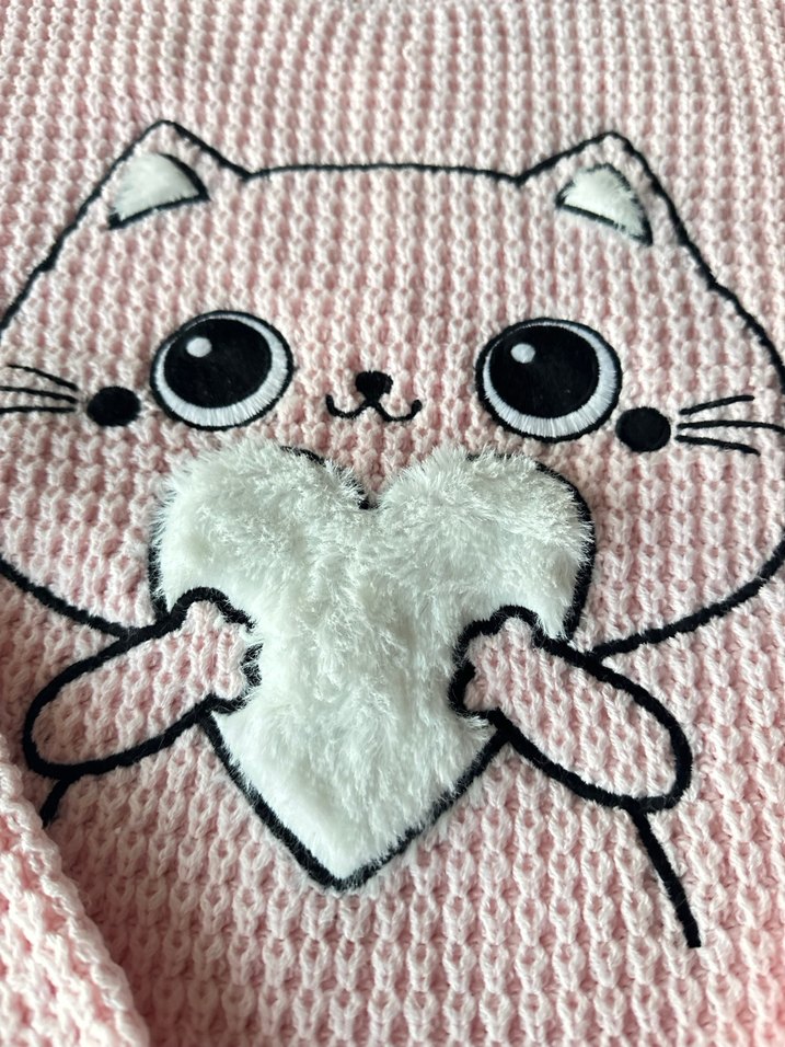 Pembe Nakışlı Kız Çocuk Triko Kazak - Görsel 2