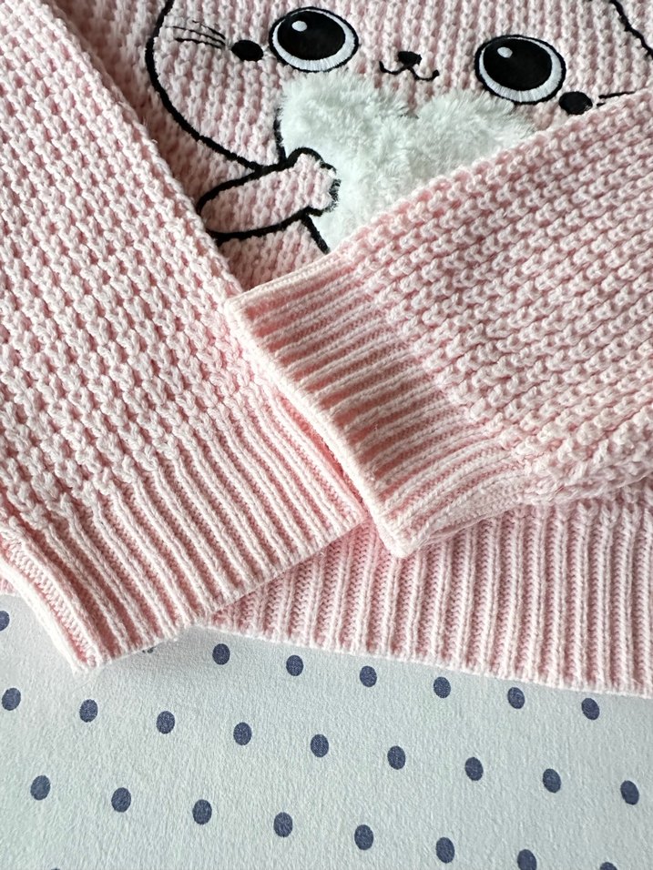 Pembe Nakışlı Kız Çocuk Triko Kazak - Görsel 4