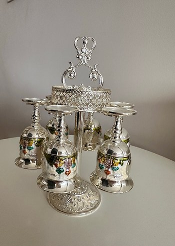 Dekoratif İşlemeli Gümüş Renkli Kadeh Seti - Görsel 2