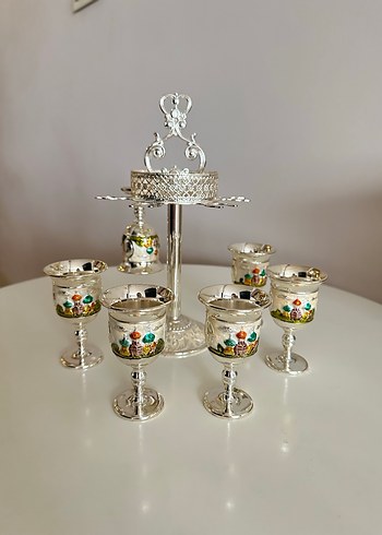 Dekoratif İşlemeli Gümüş Renkli Kadeh Seti - Görsel 3