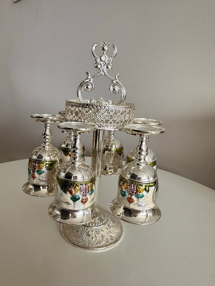 Dekoratif İşlemeli Gümüş Renkli Kadeh Seti - Görsel 2