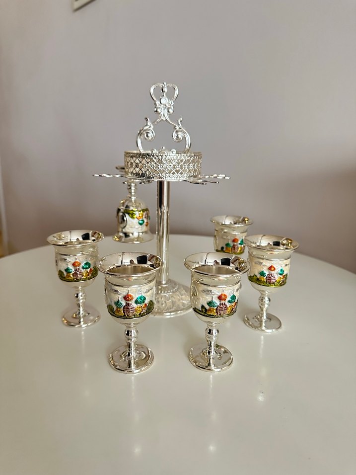 Dekoratif İşlemeli Gümüş Renkli Kadeh Seti - Görsel 3