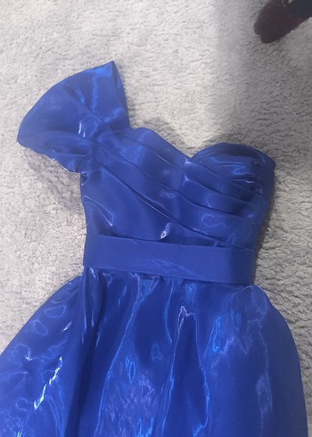 Mavi Uzun Askılı Drapeli Kadın Abiye - Görsel 6