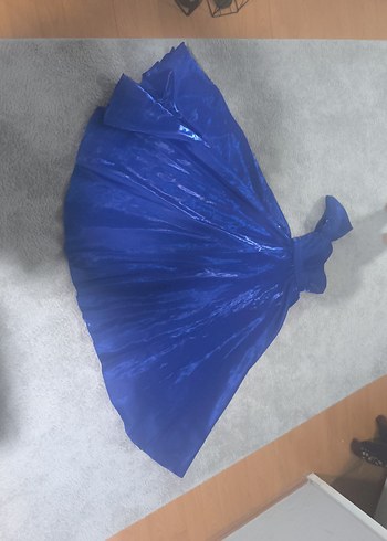 Mavi Uzun Askılı Drapeli Kadın Abiye - Görsel 2