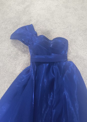 Mavi Uzun Askılı Drapeli Kadın Abiye - Görsel 5