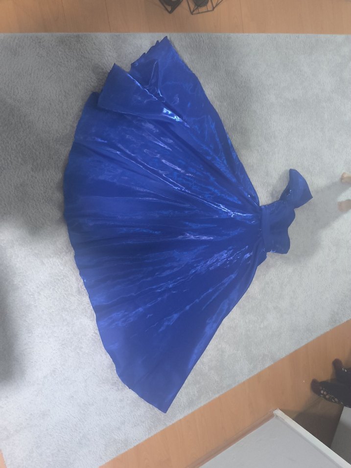 Mavi Uzun Askılı Drapeli Kadın Abiye - Görsel 2