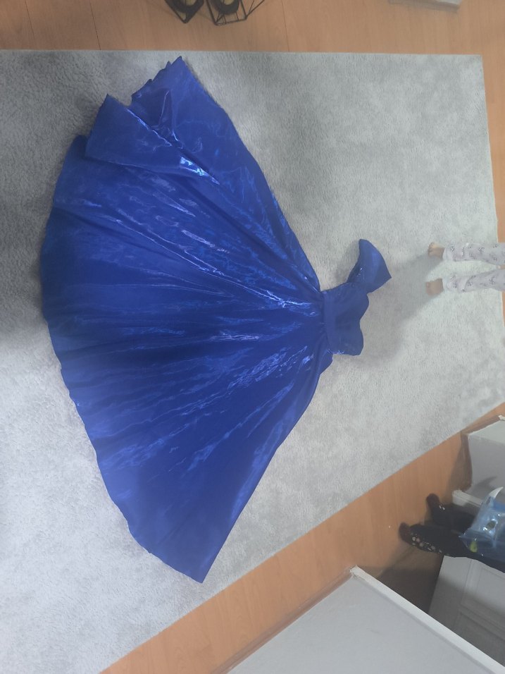 Mavi Uzun Askılı Drapeli Kadın Abiye - Görsel 3