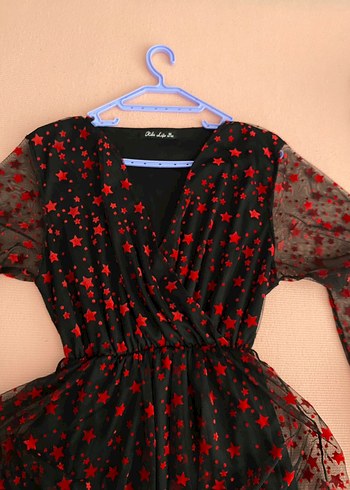 m Beden Kırmızı Desenli V Yaka Midi Gotik Elbise