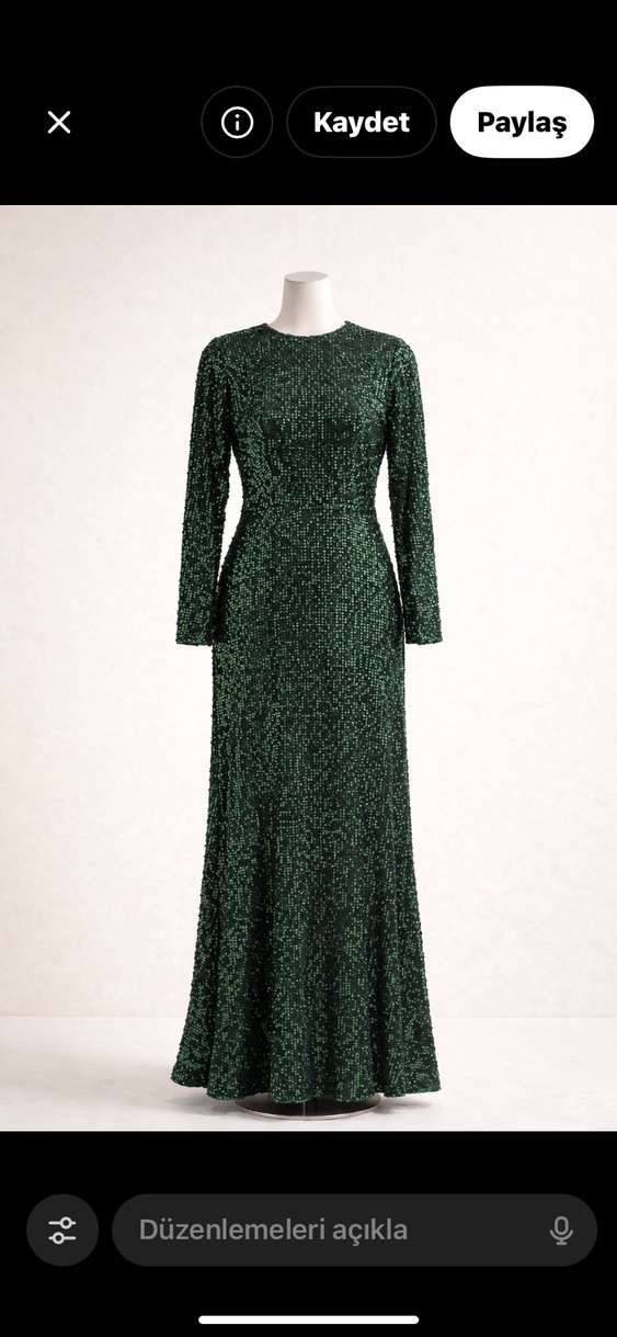 Yeşil Payetli Uzun Abiye Elbise - Görsel 2