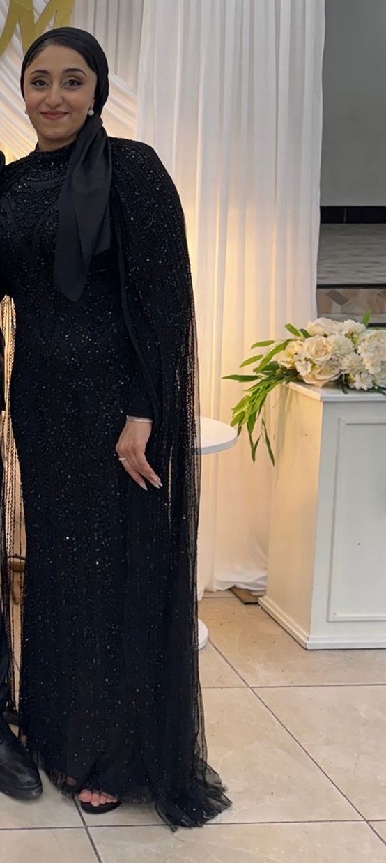 Siyah İşlemeli Uzun Kollu Kadın Abiye Elbise - Görsel 5