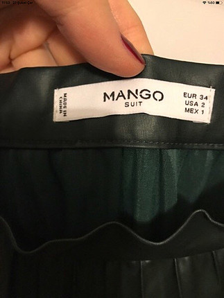 34 Beden Mango koyu yeşil deri etek