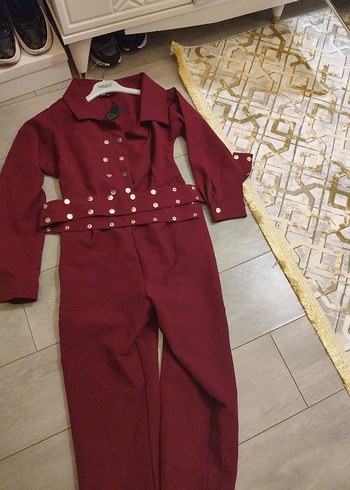 Bordo Düğmeli Kadın Tulum - Görsel 2