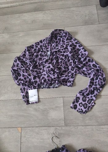 Sagaza Mor Leopar Desenli Kemerli Mini Elbise - Görsel 4