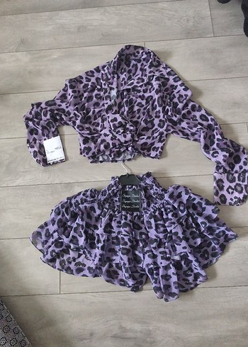 Sagaza Mor Leopar Desenli Kemerli Mini Elbise - Görsel 2