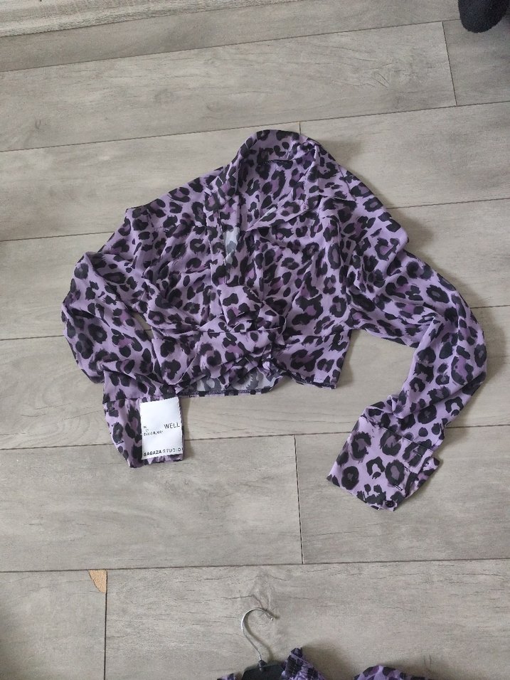 Sagaza Mor Leopar Desenli Kemerli Mini Elbise - Görsel 4