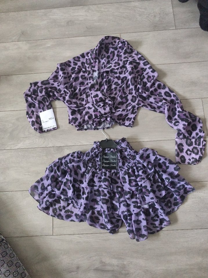 Sagaza Mor Leopar Desenli Kemerli Mini Elbise - Görsel 2