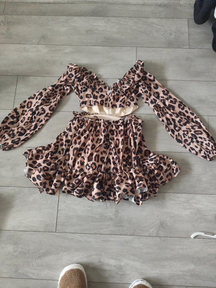 sagaza Leopar Desenli Kahverengi Mini Elbise - Görsel 3