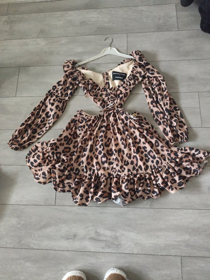 sagaza Leopar Desenli Kahverengi Mini Elbise - Görsel 2