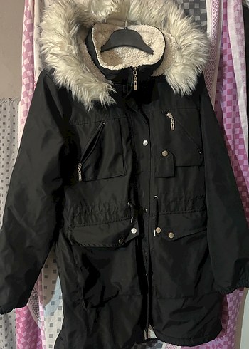 Kürk Detaylı  siyab düz mont - Görsel 2