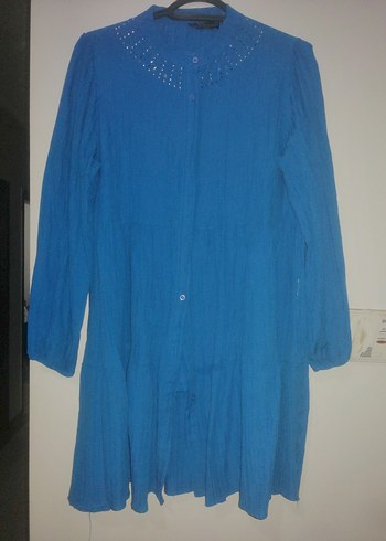 Mavi Uzun Kollu Düğmeli AyrobinTunik - Görsel 2