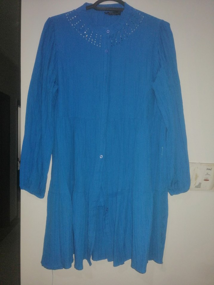 Mavi Uzun Kollu Düğmeli AyrobinTunik - Görsel 2