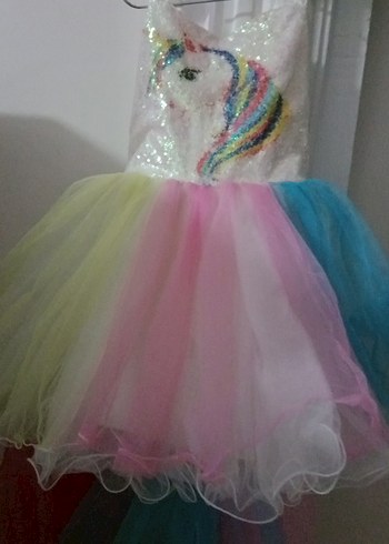 Çok Renkli Kız Çocuk tül Elbise - Görsel 2