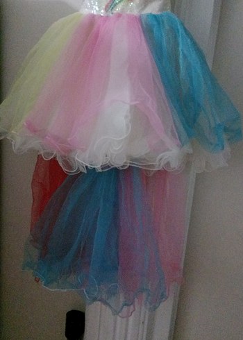 Çok Renkli Kız Çocuk tül Elbise - Görsel 4