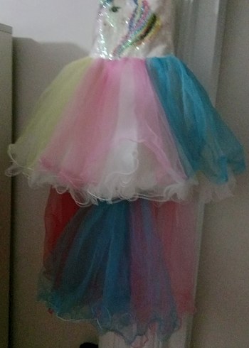 Çok Renkli Kız Çocuk tül Elbise - Görsel 5