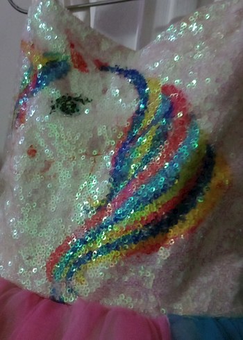 Çok Renkli Kız Çocuk tül Elbise - Görsel 6