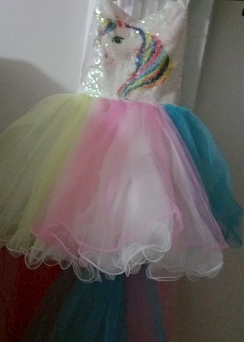 Çok Renkli Kız Çocuk tül Elbise - Görsel 10