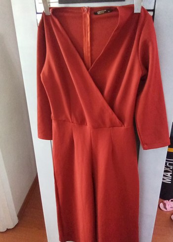 Koyu Kırmızı V Yakalı Uzun Kollu Tulum - Görsel 4