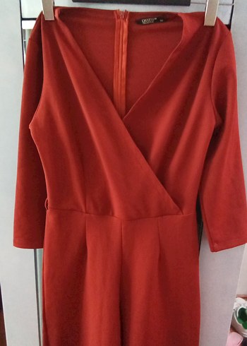 Koyu Kırmızı V Yakalı Uzun Kollu Tulum - Görsel 7