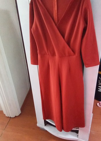 Koyu Kırmızı V Yakalı Uzun Kollu Tulum - Görsel 5