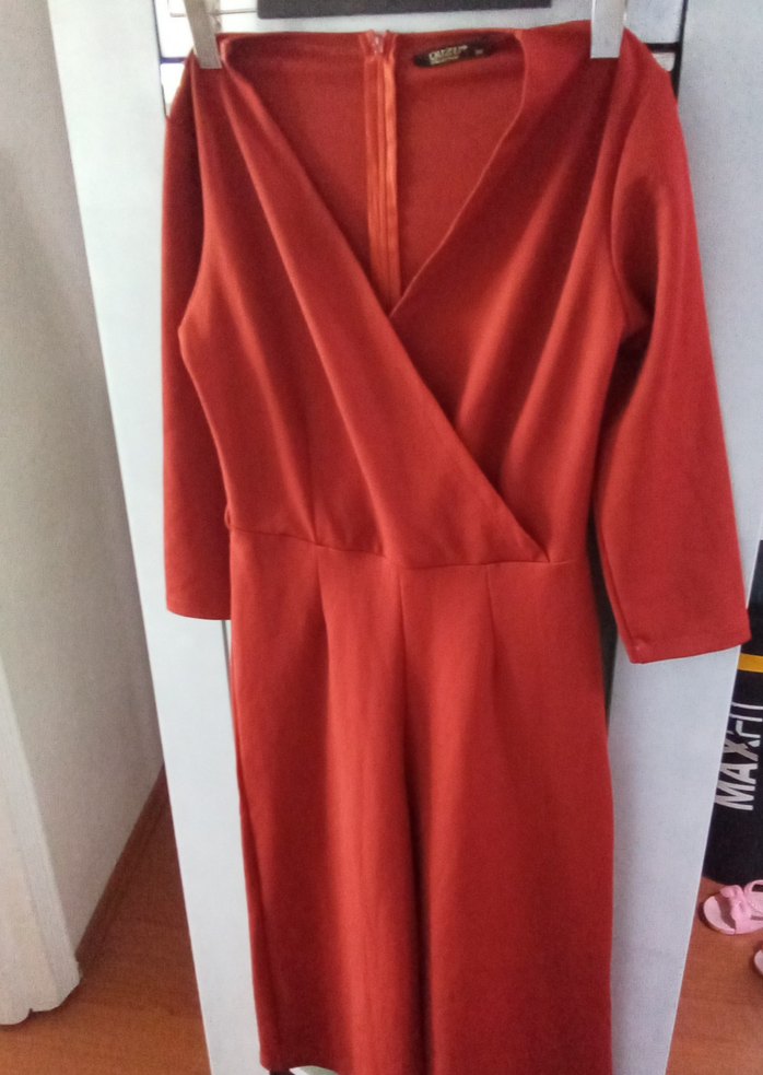 Koyu Kırmızı V Yakalı Uzun Kollu Tulum - Görsel 4