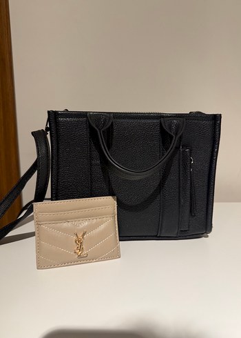 Yılan Desenli Siyah Deri Kadın Çanta ve kartlık - Görsel 7