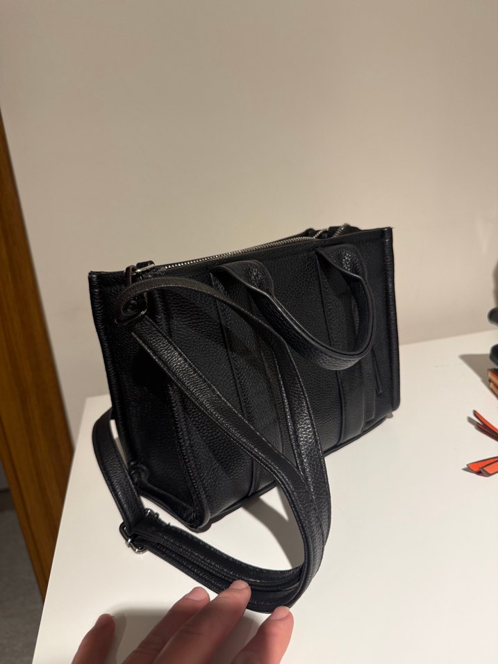 Yılan Desenli Siyah Deri Kadın Çanta ve kartlık - Görsel 5