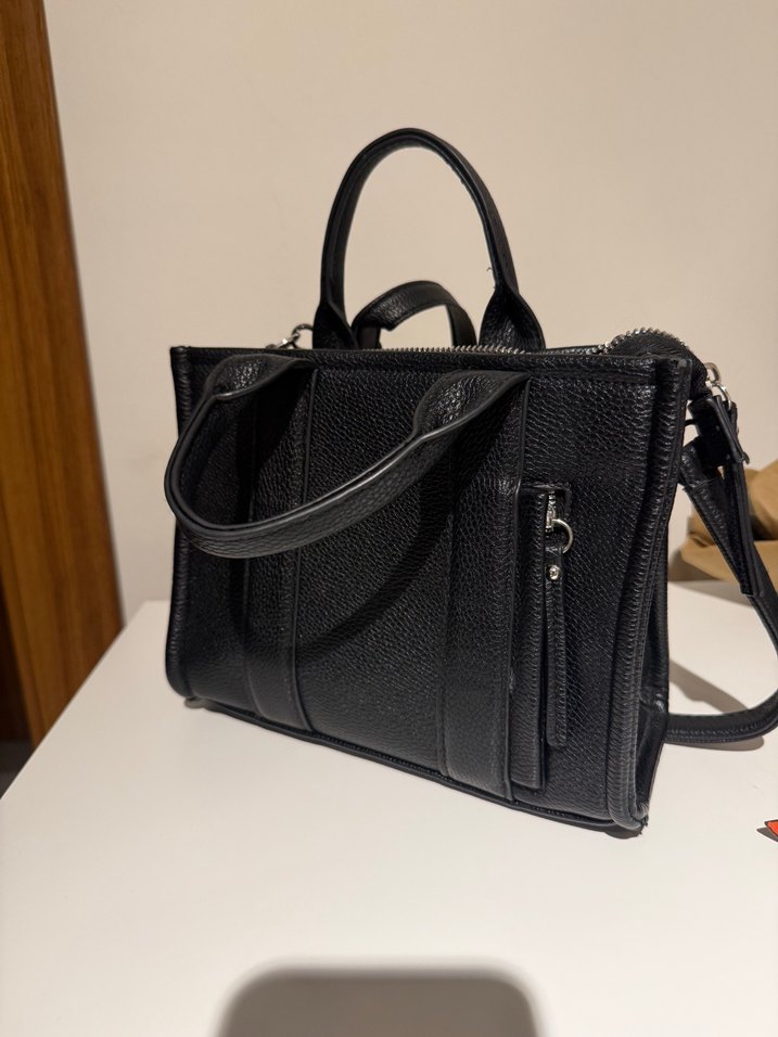 Yılan Desenli Siyah Deri Kadın Çanta ve kartlık - Görsel 3