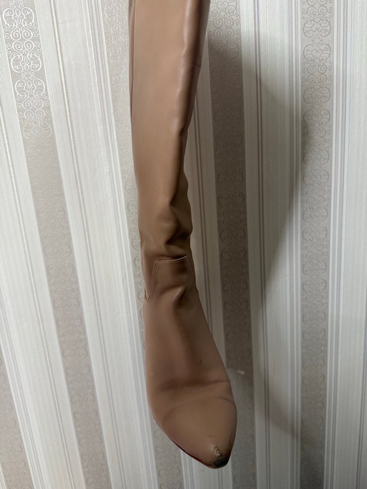 Bej Deri Stiletto Topuklu Kadın Çizme - Görsel 2