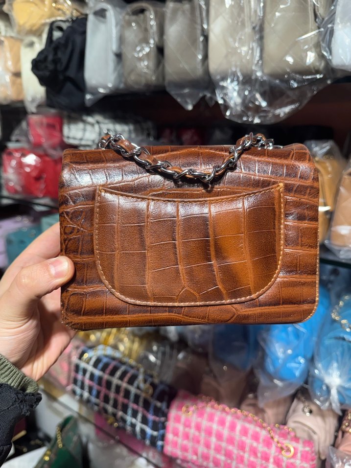 Kahverengi Yılan Derisi Desenli Deri Kadın Çanta - Görsel 2