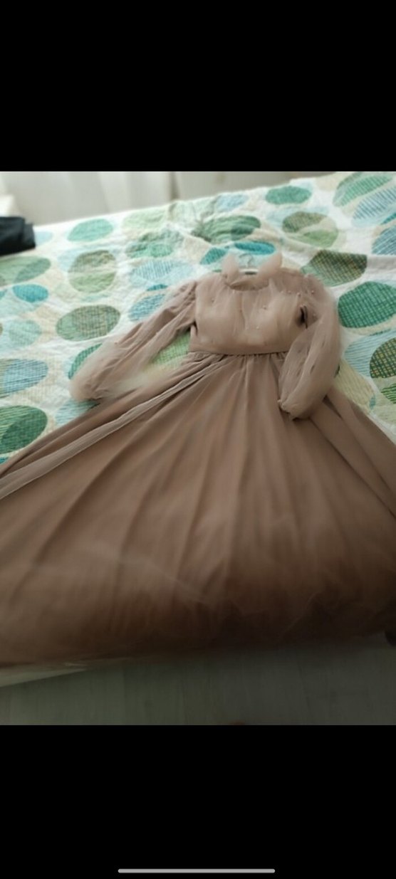 Uzun Bej Bohem Vintage Kadın abiye - Görsel 2