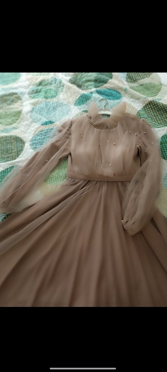 Uzun Bej Bohem Vintage Kadın abiye - Görsel 3