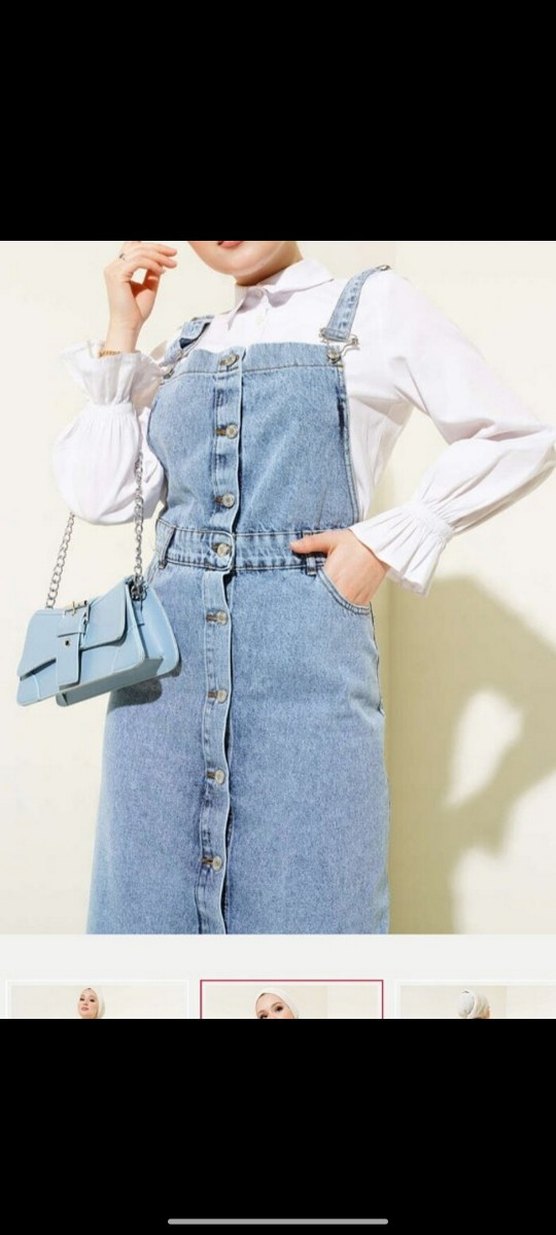 Mavi Düğmeli Uzun Denim elbise - Görsel 2